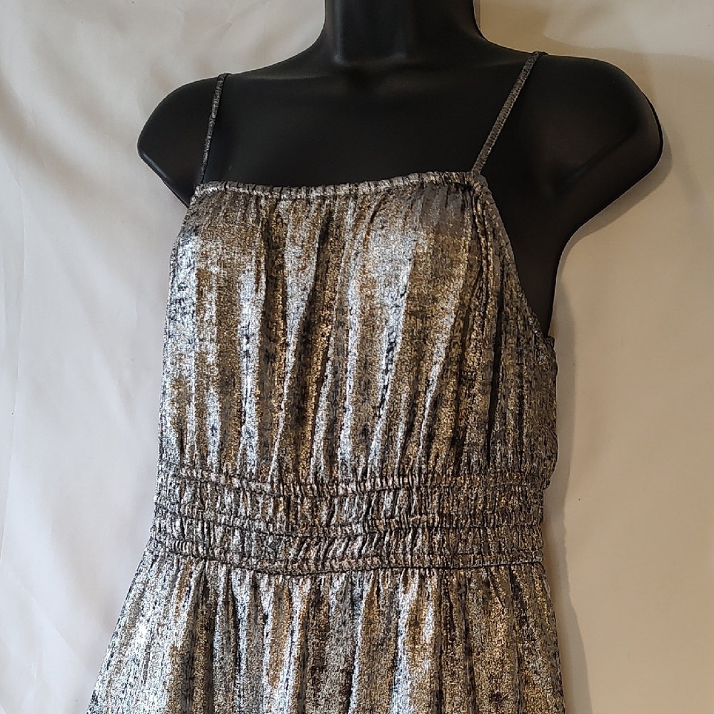 Old Navy Silver Metallic Tiered Midi Dress - Picture 3 of 9